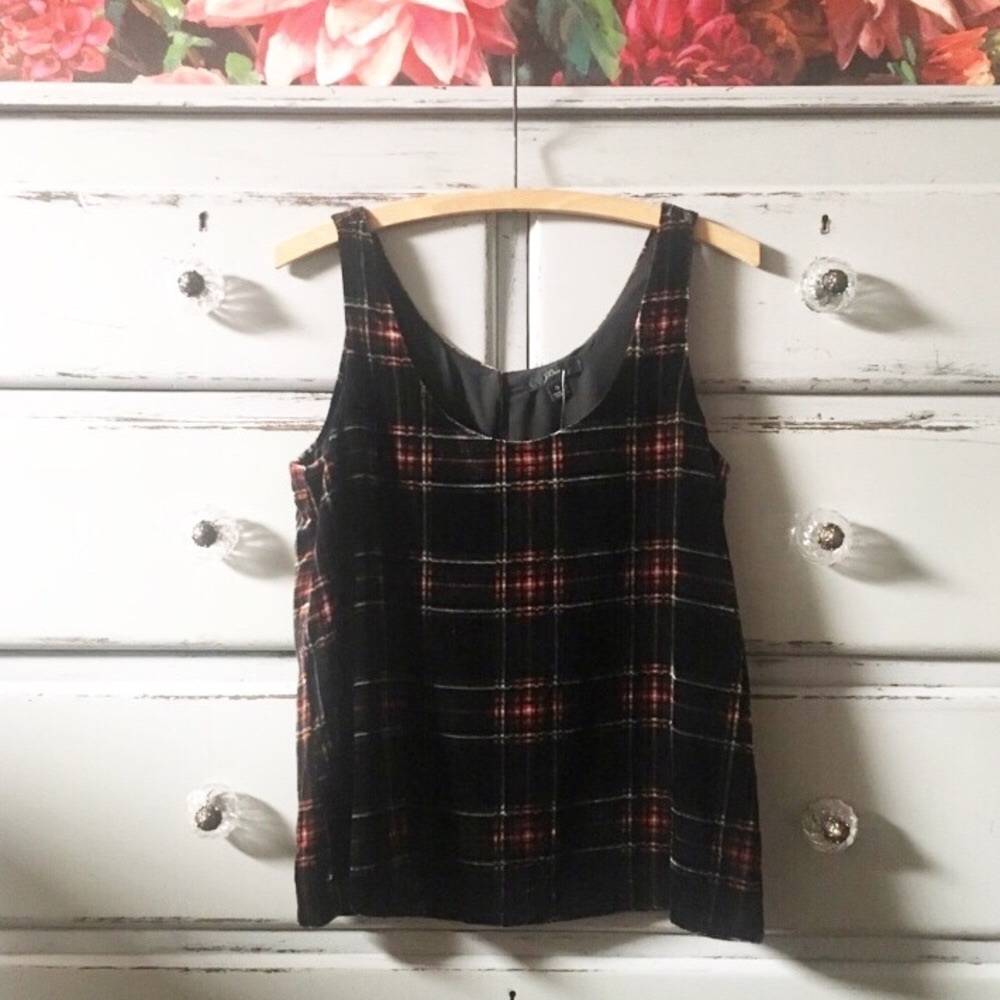 J Crew Stewart Plaid Velvet Sleeveless Top